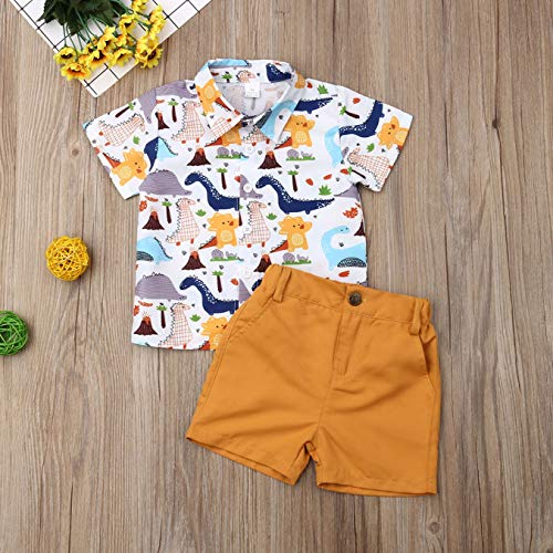 Conjunto de pantalón corto para bebé, verano, estampado Gentleman, manga corta, camiseta + pantalones cortos, juego de 2 piezas Camiseta de dinosaurio. 1-2 Años