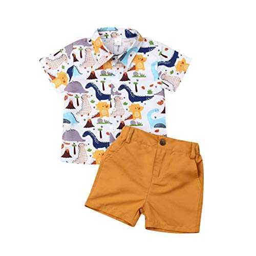 Conjunto de pantalón corto para bebé, verano, estampado Gentleman, manga corta, camiseta + pantalones cortos, juego de 2 piezas Camiseta de dinosaurio. 1-2 Años