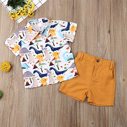 Conjunto de ropa para bebé de manga corta + pantalones cortos de gentleman suit trajes cortos bautizo fiesta bodas traje 1 – 6 años niños verano ropa Set Dinosaurio y jengibre. 5-6 Años