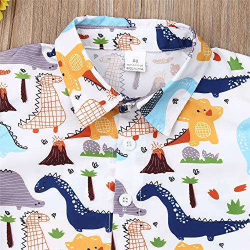 Conjunto de ropa para bebé de manga corta + pantalones cortos de gentleman suit trajes cortos bautizo fiesta bodas traje 1 – 6 años niños verano ropa Set Dinosaurio y jengibre. 5-6 Años