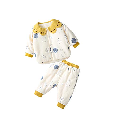 Conjunto de Ropa para Recién Nacido, Abrigo + Pantalón, 2 uds, Cuello de Pétalo, Manga Larga, Ropa Gruesa, Trajes para Niños y Niñas, Primavera Invierno,Yellow,9-12Months