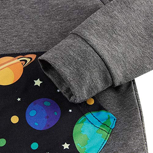 Conjunto de Sudadera con Capucha niños pequeños Planet Patchwork 0-6 Meses Bebé Bolsillo Capucha Tops de Manga Larga chándal Pantalones Largos cordón Ropa Atuendo Fiesta Informal niños en la Escuela