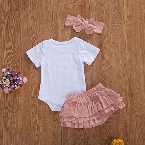 Conjunto de Trajes de Verano para bebés y niñas, Tops de Mameluco con Estampado de Letras de Manga Corta + Pantalones Cortos de tutú + Conjunto de Diadema (White, 9-12 Months) Conjunto de Trajes de Verano para bebés y niñas, Tops de Mameluco con Estampado de Letras de Manga Corta + Pantalones Cortos de tutú + Conjunto de Diadema (White, 9-12 Months)