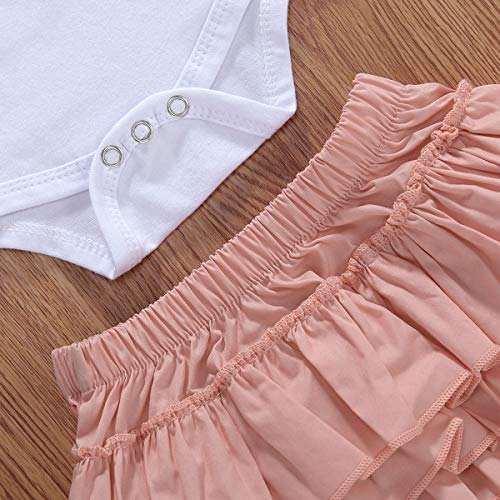 Conjunto de Trajes de Verano para bebés y niñas, Tops de Mameluco con Estampado de Letras de Manga Corta + Pantalones Cortos de tutú + Conjunto de Diadema (White, 9-12 Months)