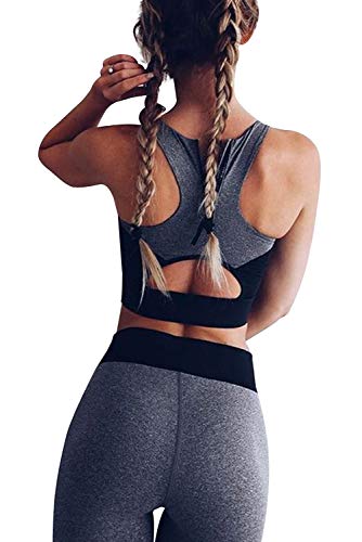 Conjunto Deportivo Mujer Fitness Verano Chandal 2 Piezas Crop Top y Pantalon Push Up Traje de Gimnasia Ropa Malla para Running Yoga Pilates Danza Sportwear Activewear Training Wear Tracksuit Sweatsuit