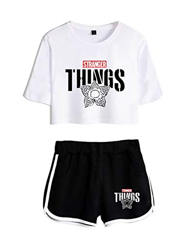 Conjunto Mujer Top y Pantalones Cortos Stranger Things, Conjunto Deportivo Camiseta y Pantalón Stranger Things Chica, Chándal para Niñas y Mujers (28,XS)