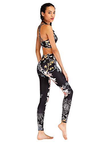 Conjunto Ropa Deportiva Mujer Bohemio Chic 2PC Conjuntos de Sujetador Crop Top y Pantalon Leggings Yoga Set Chandal Estampada Flores Verano Monos Jumpsuit Sportwear para Gym Running Pilates Fitness