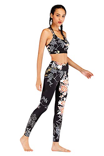 Conjunto Ropa Deportiva Mujer Bohemio Chic 2PC Conjuntos de Sujetador Crop Top y Pantalon Leggings Yoga Set Chandal Estampada Flores Verano Monos Jumpsuit Sportwear para Gym Running Pilates Fitness