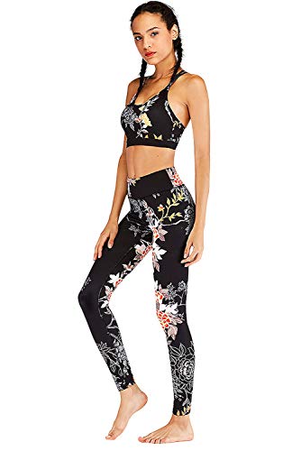 Conjunto Ropa Deportiva Mujer Bohemio Chic 2PC Conjuntos de Sujetador Crop Top y Pantalon Leggings Yoga Set Chandal Estampada Flores Verano Monos Jumpsuit Sportwear para Gym Running Pilates Fitness