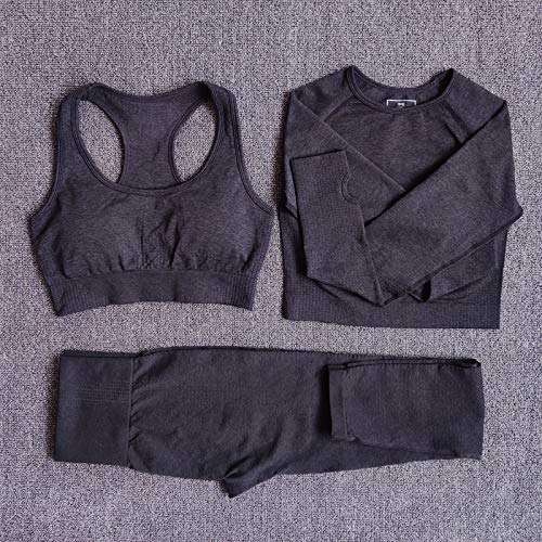 Conjunto Yoga 3 Piezas Ropa Fitness , Pantalones De Yoga Súper Elásticos Sin Costuras+Bralette Para Mujer+Camiseta Deportiva De Manga Larga Sin Costuras Mujer Negro ( M Conjunto Yoga 3 Piezas Ropa Fitness , Pantalones De Yoga Súper Elásticos Sin Costuras+Bralette Para Mujer+Camiseta Deportiva De Manga Larga Sin Costuras Mujer Negro ( M