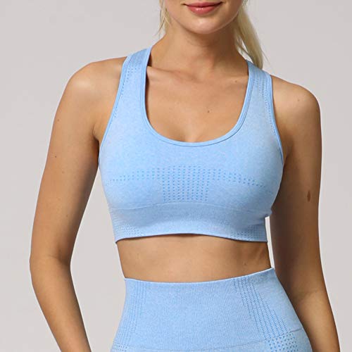 Conjunto Yoga 3 Piezas Ropa Fitness , Pantalones De Yoga Súper Elásticos Sin Costuras+Bralette Para Mujer+Camiseta Deportiva De Manga Larga Sin Costuras Mujer Azul S