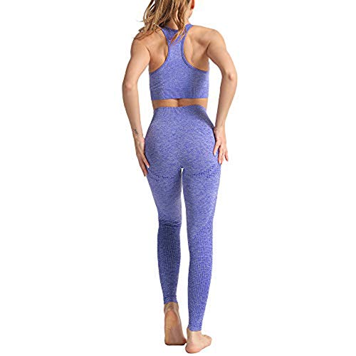 Conjunto Yoga 3 Piezas Ropa Fitness , Pantalones De Yoga Súper Elásticos Sin Costuras+Bralette Para Mujer+Camiseta Deportiva De Manga Larga Sin Costuras Mujer Morado ( M