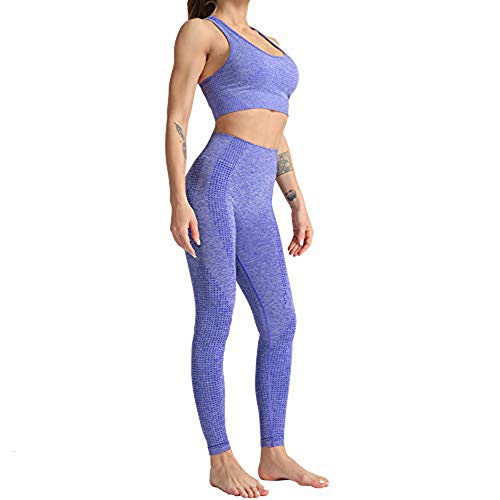 Conjunto Yoga 3 Piezas Ropa Fitness , Pantalones De Yoga Súper Elásticos Sin Costuras+Bralette Para Mujer+Camiseta Deportiva De Manga Larga Sin Costuras Mujer Morado ( M