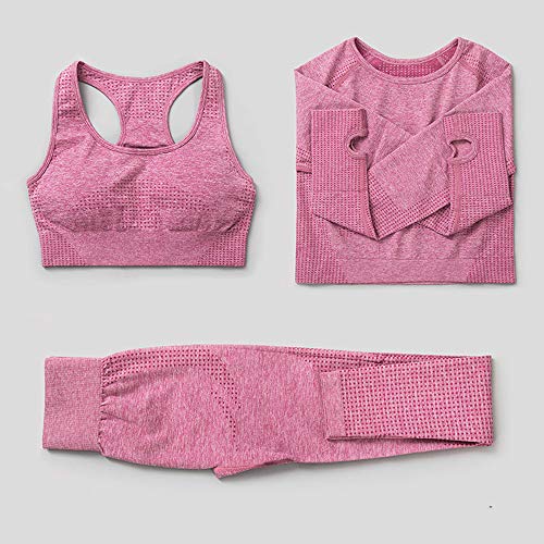 Conjunto Yoga 3 Piezas Ropa Fitness , Pantalones De Yoga Súper Elásticos Sin Costuras+Bralette Para Mujer+Camiseta Deportiva De Manga Larga Sin Costuras Mujer Azul S