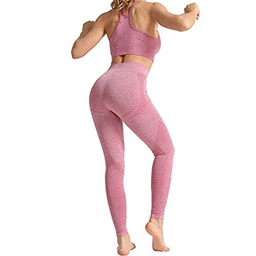 Conjunto Yoga 3 Piezas Ropa Fitness , Pantalones De Yoga Súper Elásticos Sin Costuras+Bralette Para Mujer+Camiseta Deportiva De Manga Larga Sin Costuras Mujer Rosa Rosa S