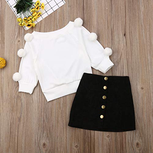 Conjuntos para Niñas Otoño Primavera Ropa Niña 2 Piezas Camiseta Manga Larga con Bolas + Falda Mini con Botones Estilo Típico para Niñas de 2 a 7 Años (Blanco, 3-4 Años) Conjuntos para Niñas Otoño Primavera Ropa Niña 2 Piezas Camiseta Manga Larga con Bolas + Falda Mini con Botones Estilo Típico para Niñas de 2 a 7 Años (Blanco, 3-4 Años)