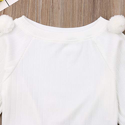 Conjuntos para Niñas Otoño Primavera Ropa Niña 2 Piezas Camiseta Manga Larga con Bolas + Falda Mini con Botones Estilo Típico para Niñas de 2 a 7 Años (Blanco, 3-4 Años)