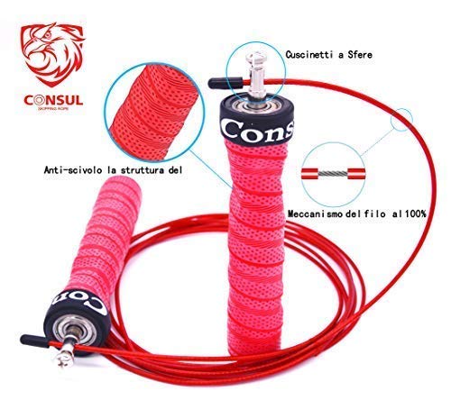 CONSUL Cuerda para saltar de alta velocidad,Comba de CrossFit,Speed rope crossfit,Incluye 2 comba de saltar ,Rodamiento rápido.Comba de Boxeo,También es adecuado para las mujeres!