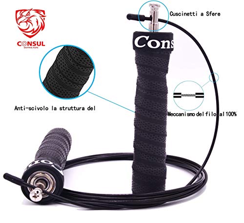 CONSUL Cuerda para saltar de alta velocidad,Comba de CrossFit,Speed rope crossfit,Incluye 2 comba de saltar ,Rodamiento rápido.Comba de Boxeo,También es adecuado para las mujeres! CONSUL Cuerda para saltar de alta velocidad,Comba de CrossFit,Speed rope crossfit,Incluye 2 comba de saltar ,Rodamiento rápido.Comba de Boxeo,También es adecuado para las mujeres!