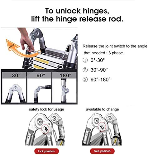 COOCHEER 5m Escalera Telescópica, Escalera plegable aluminio,16 Escalones Antideslizantes, carga máxima: 150 kg