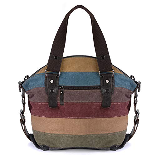 COOFIT Bolsos de Mujer Bolso Bandolera Multicolor Rayas Lona Bolso Hombro Mujer Bolso Bandolera Bolso Totalizador