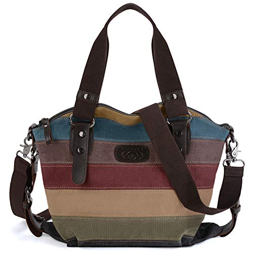 COOFIT Bolsos de Mujer Bolso Bandolera Multicolor Rayas Lona Bolso Hombro Mujer Bolso Bandolera Bolso Totalizador