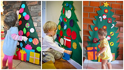 COOFIT Fieltro árbol de Navidad,28pcs DIY Árbol de Navidad Árbol de Navidad para niños Juguetes educativos Decoración de Pared con Cuerda Colgante