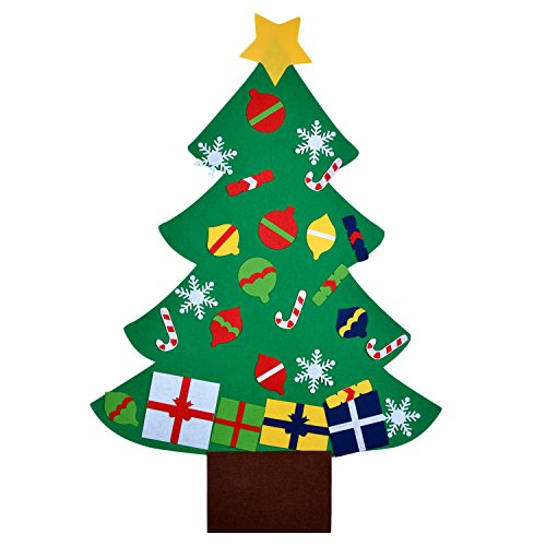 COOFIT Fieltro árbol de Navidad,28pcs DIY Árbol de Navidad Árbol de Navidad para niños Juguetes educativos Decoración de Pared con Cuerda Colgante