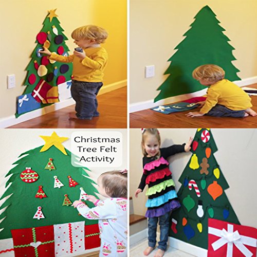 COOFIT Fieltro árbol de Navidad,28pcs DIY Árbol de Navidad Árbol de Navidad para niños Juguetes educativos Decoración de Pared con Cuerda Colgante