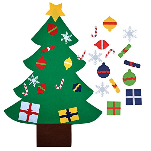 COOFIT Fieltro árbol de Navidad,28pcs DIY Árbol de Navidad Árbol de Navidad para niños Juguetes educativos Decoración de Pared con Cuerda Colgante