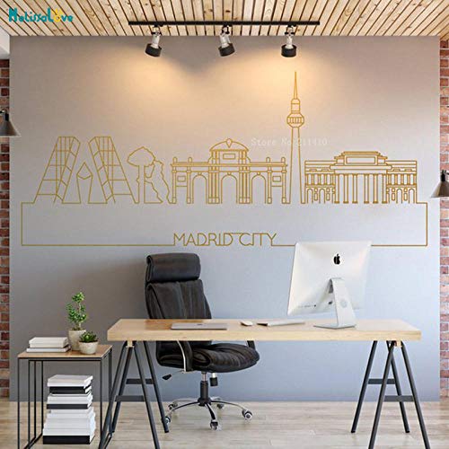 cooldeerydm Madrid skyline línea simple decoración ciudad horizonte pegatinas de pared decoración del hogar vinilo extraíble ciudad paisaje apliques diseño de arte