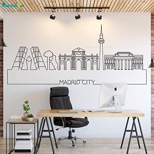 cooldeerydm Madrid skyline línea simple decoración ciudad horizonte pegatinas de pared decoración del hogar vinilo extraíble ciudad paisaje apliques diseño de arte cooldeerydm Madrid skyline línea simple decoración ciudad horizonte pegatinas de pared decoración del hogar vinilo extraíble ciudad paisaje apliques diseño de arte