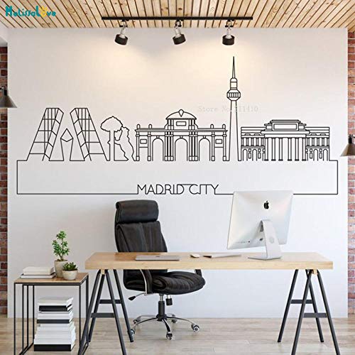 cooldeerydm Madrid skyline línea simple decoración ciudad horizonte pegatinas de pared decoración del hogar vinilo extraíble ciudad paisaje apliques diseño de arte