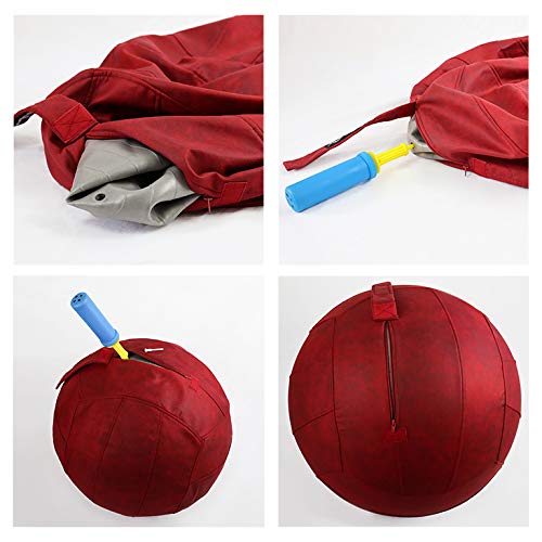 COOLDOT Bola de Yoga para Adultos Pelota Asiento Silla con Cubierta Asa Incluye Pelota de Ejercicio Bombín para Casa Oficina Pilates Yoga 75 cm diámetro (Burgundy, 75) con Tratamiento Antibacteriano