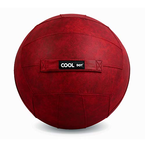 COOLDOT Bola de Yoga para Adultos Pelota Asiento Silla con Cubierta Asa Incluye Pelota de Ejercicio Bombín para Casa Oficina Pilates Yoga 75 cm diámetro (Burgundy, 75) con Tratamiento Antibacteriano