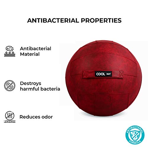 COOLDOT Bola de Yoga para Adultos Pelota Asiento Silla con Cubierta Asa Incluye Pelota de Ejercicio Bombín para Casa Oficina Pilates Yoga 75 cm diámetro (Burgundy, 75) con Tratamiento Antibacteriano