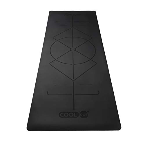 COOLDOT Esterilla Yoga Antideslizante Primera Calidad – Alfombrilla Yoga Sistema Alineamiento Goma Natural Ecológica Bolsa Transporte Sistema Marcador Alineación Grabado Láser | Negro