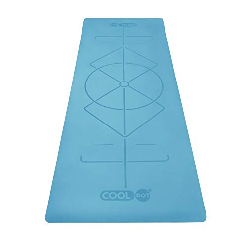 COOLDOT Esterilla Yoga Antideslizante Primera Calidad – Alfombrilla Yoga Sistema Alineamiento Goma Natural Ecológica Bolsa Transporte Sistema Marcador Alineación Grabado Láser | Azul