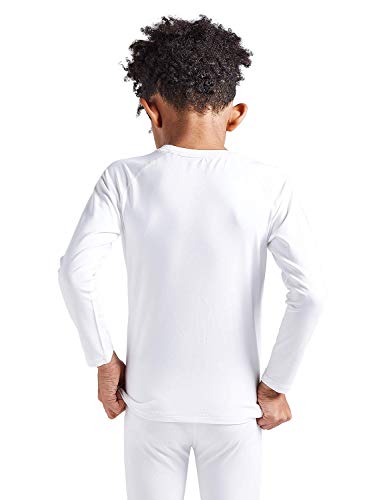 COOLOMG Camiseta térmica de manga larga para niños, térmica, térmica, capa base, cálida, interior de forro polar, color blanco, XS