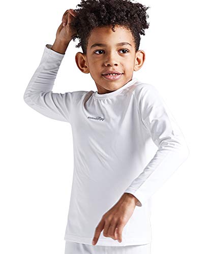 COOLOMG Camiseta térmica de manga larga para niños, térmica, térmica, capa base, cálida, interior de forro polar, color blanco, XS