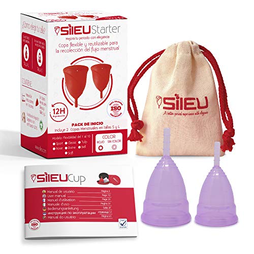 Copa Menstrual Sileu Cup Sport - Copa deportiva para práctica de deportes, pilates, yoga, piscina, baile, gimnasio - Alternativa ecológica y natural a tampones y compresas - Talla S + L, Morado