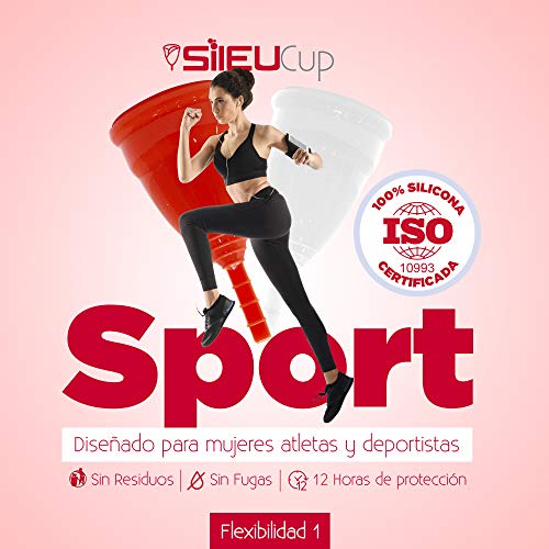 Copa Menstrual Sileu Cup Sport - Copa deportiva perfecta para deportes, pilates, yoga, piscina, baile, gimnasio - Alternativa ecológica y natural a tampones y compresas - Talla S, Transparente