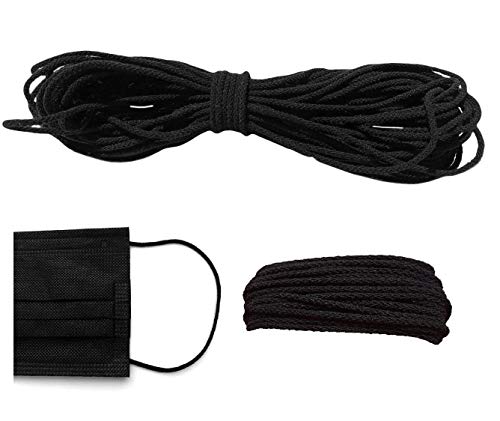 Cordon Elastico Costura Redondo Cuerda Cinta de Goma Correa de Oreja DIY para Máscaras Accesorios de Artesanía de Ropa de Bricolaje Máscara de banda elástica de 2 mm Negra (30 m)