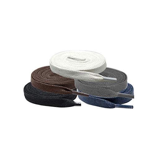 Cordones de los Zapatos Cordones de algodón Encerado Plana Ancho Cinta de Zapatos de Encaje de Cable para Unisex Calza Botas, Blanca, 140 cm