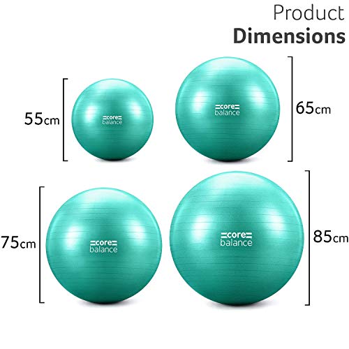 CORE BALANCE, Pelota de Pilates, Fitness, Yoga, Embarazo, Fitball para Ejercicios Gimnasia - Muy Resistente – Tamaño 55cm 65cm 75cm 85cm - Hinchador Incluido CORE BALANCE, Pelota de Pilates, Fitness, Yoga, Embarazo, Fitball para Ejercicios Gimnasia - Muy Resistente – Tamaño 55cm 65cm 75cm 85cm - Hinchador Incluido