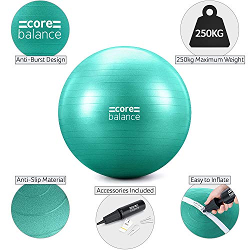 CORE BALANCE, Pelota de Pilates, Fitness, Yoga, Embarazo, Fitball para Ejercicios Gimnasia - Muy Resistente – Tamaño 55cm 65cm 75cm 85cm - Hinchador Incluido CORE BALANCE, Pelota de Pilates, Fitness, Yoga, Embarazo, Fitball para Ejercicios Gimnasia - Muy Resistente – Tamaño 55cm 65cm 75cm 85cm - Hinchador Incluido