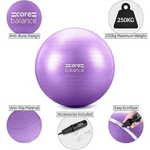 CORE BALANCE, Pelota de Pilates, Fitness, Yoga, Embarazo, Fitball para Ejercicios Gimnasia - Muy Resistente – Tamaño 55cm 65cm 75cm 85cm - Hinchador Incluido CORE BALANCE, Pelota de Pilates, Fitness, Yoga, Embarazo, Fitball para Ejercicios Gimnasia - Muy Resistente – Tamaño 55cm 65cm 75cm 85cm - Hinchador Incluido