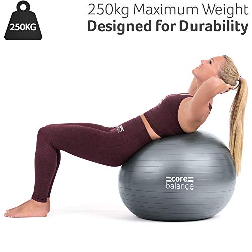 CORE BALANCE, Pelota de Pilates, Fitness, Yoga, Embarazo, Fitball para Ejercicios Gimnasia - Muy Resistente – Tamaño 55cm 65cm 75cm 85cm - Hinchador Incluido