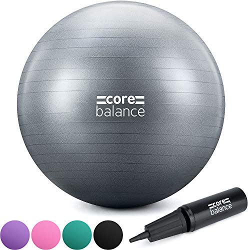 CORE BALANCE, Pelota de Pilates, Fitness, Yoga, Embarazo, Fitball para Ejercicios Gimnasia - Muy Resistente – Tamaño 55cm 65cm 75cm 85cm - Hinchador Incluido