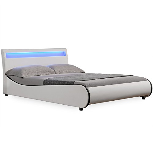 Corium Cama Elegante tapizada en Piel sintética - con Sistema de iluminación LED - 180x200cm (Blanco)